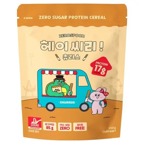 제로스푼 헤이씨리 무설탕 프로틴 그래놀라 츄러스 시리얼 제품 사진