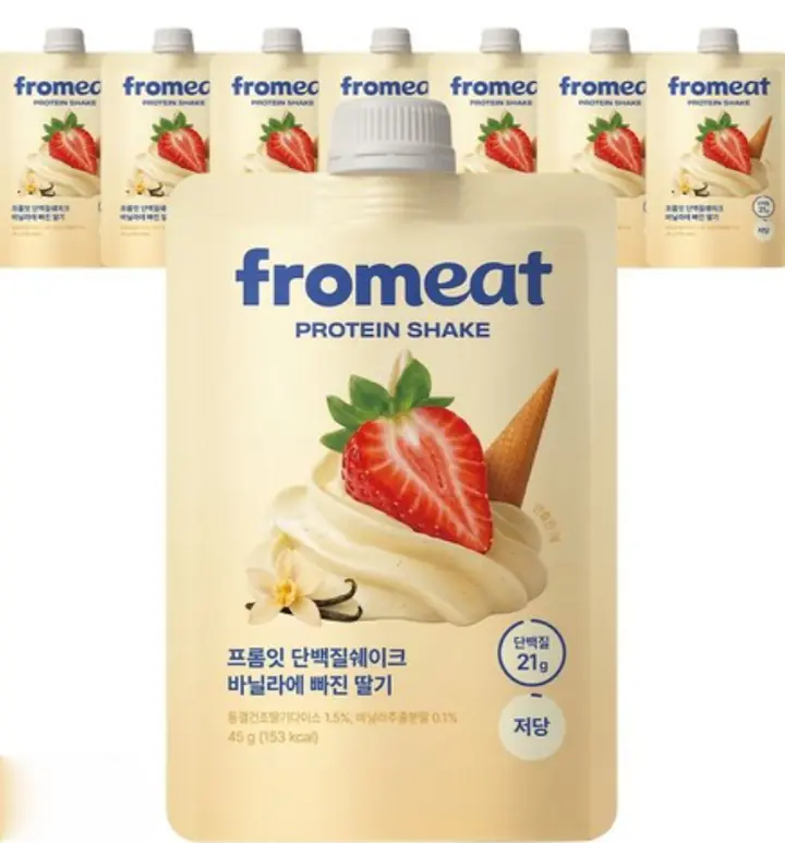 프롬잇 단백질 쉐이크 바닐라에빠진딸기맛 파우치 식사대용 제품 사진