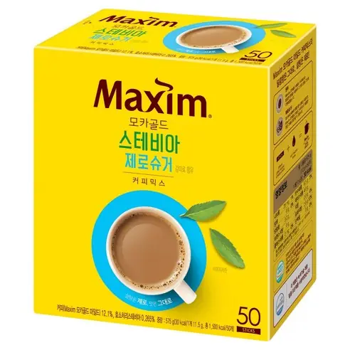 맥심 모카골드 스테비아 제로슈거 커피믹스 제품 사진